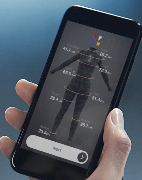 조조타운의 IoT 기반 신체측정 슈트와 모바일앱 (출처: 조조타운)