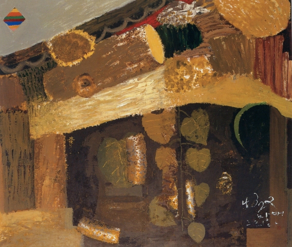 황창배, 무제, 163×190㎝, 캔버스에 혼합재료, 1989