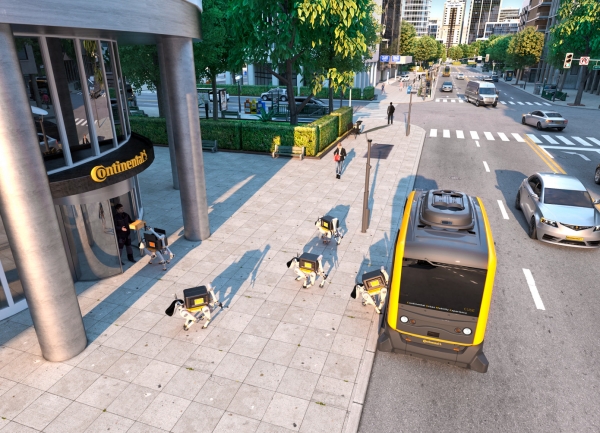 자율주행차와 로봇개를 활용해 상품을 배송하는 콘티넨탈의 서비스 컨셉 (출처: Continental-RoboDogs)