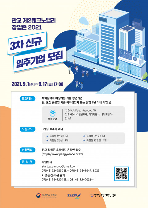 ‘2021년 3차 신규 입주 기업 모집’ 포스터. (이미지=경기창조경제혁신센터 제공)