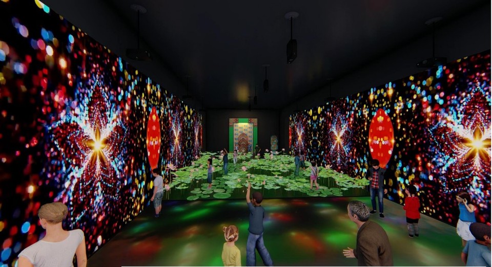 연화장세계를 미디어아트와 첨단 미디어 기술을 통해 구현한 전시 공간 '신들의 정원'(사진=뉴콘텐츠플랫폼)