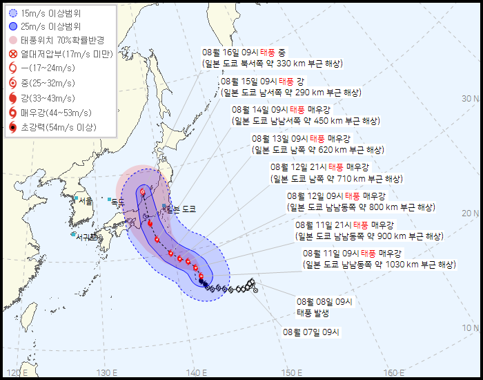 제7호 태풍 ‘란’의 예상 이동경로(사진=기상청)