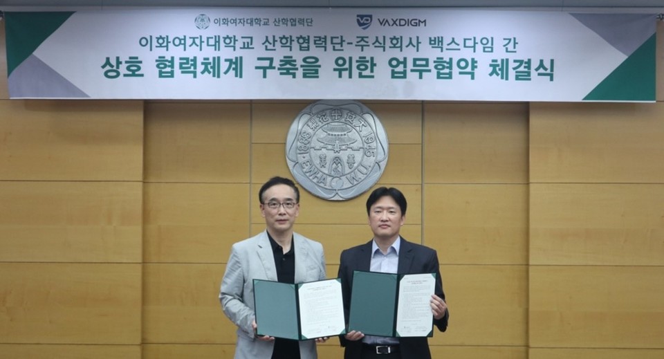(왼쪽부터)이화여대 산학협력단 이준성 단장, 백스다임 김성재 대표(사진=백스다임)