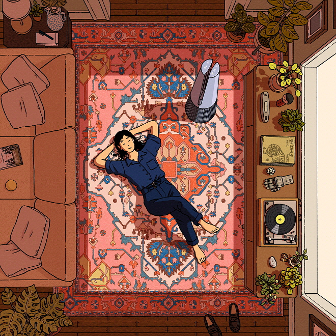 양탄자 위에서 휴식을 취하는 ‘Afternoon Break’ 작품(사진=핀즐)